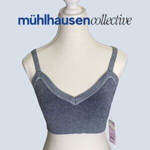 Wild Fable Grey Ribbed Knit Bralette M/L Stretch Crop Top Cozy Minimalist